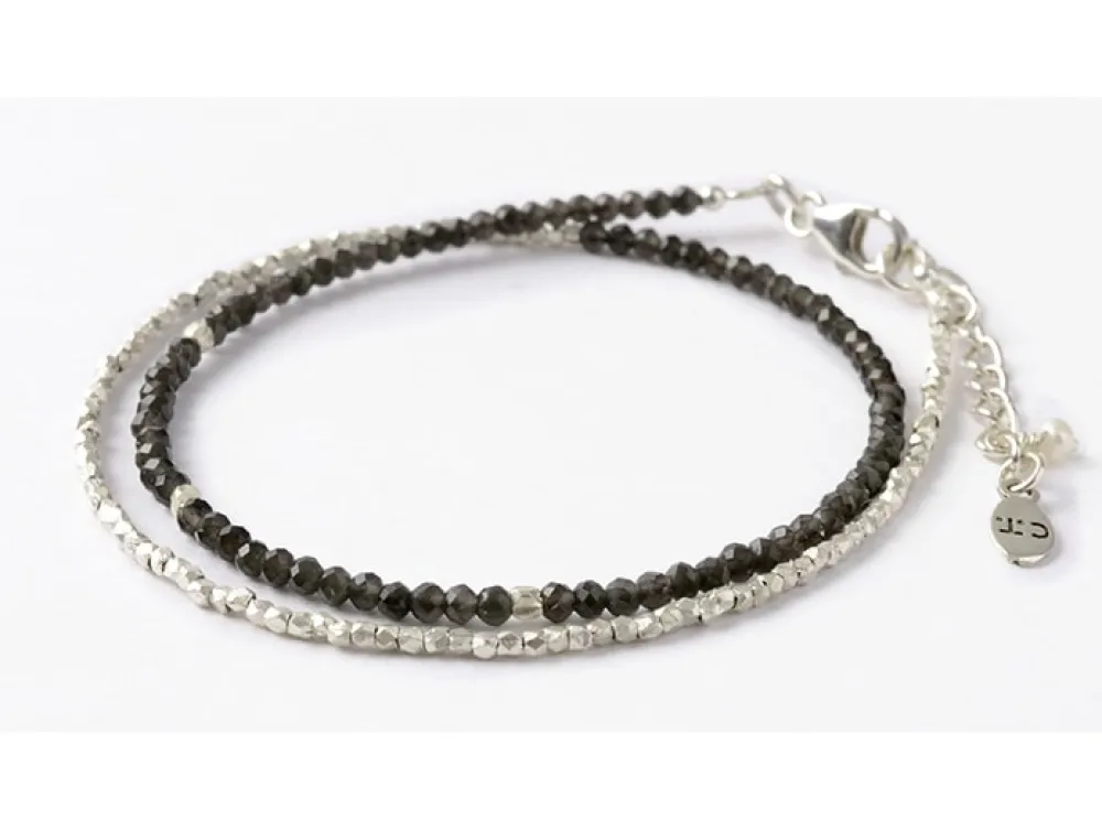 CHALISA T.. Anklets^/ Smoky Quartz W-Wrap Bracelet darkgray