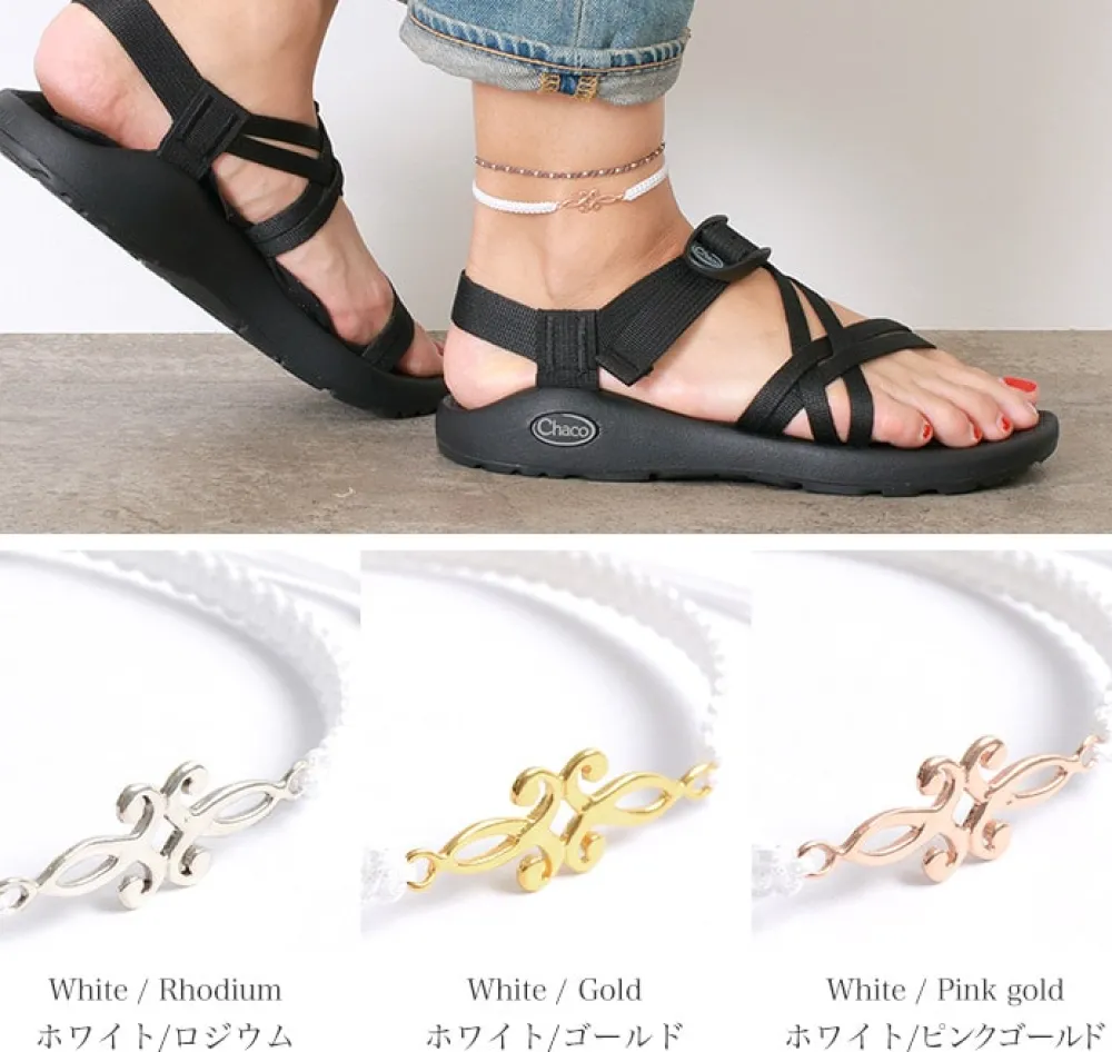 CHALISA T.. Anklets^/ Symmetrical Flower Pattern Notched Cord Anklet