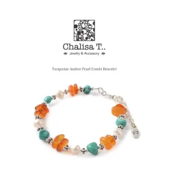 CHALISA T.. Anklets^/ Turquoise Amber Pearl Combi Bracelet silver