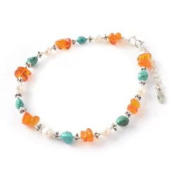 CHALISA T.. Anklets^/ Turquoise Amber Pearl Combi Anklet silver