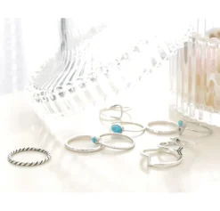 CHALISA T.. Anklets^/ Turquoise Circle Triangle Extra Fine Ring blue