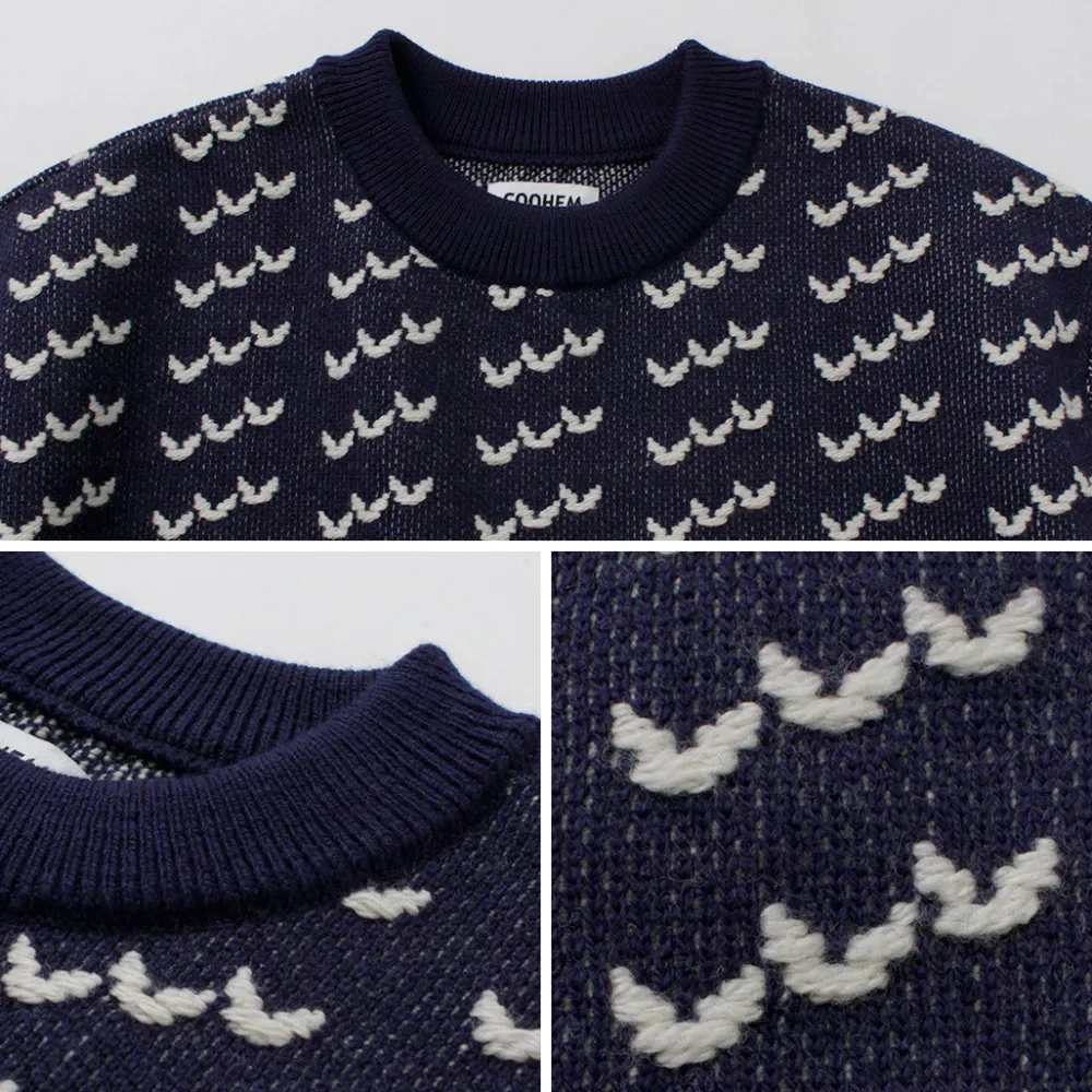 COOHEM Knits^/ Big Birds Eye Knit Pullover navy