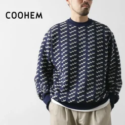 COOHEM Knits^/ Big Birds Eye Knit Pullover navy