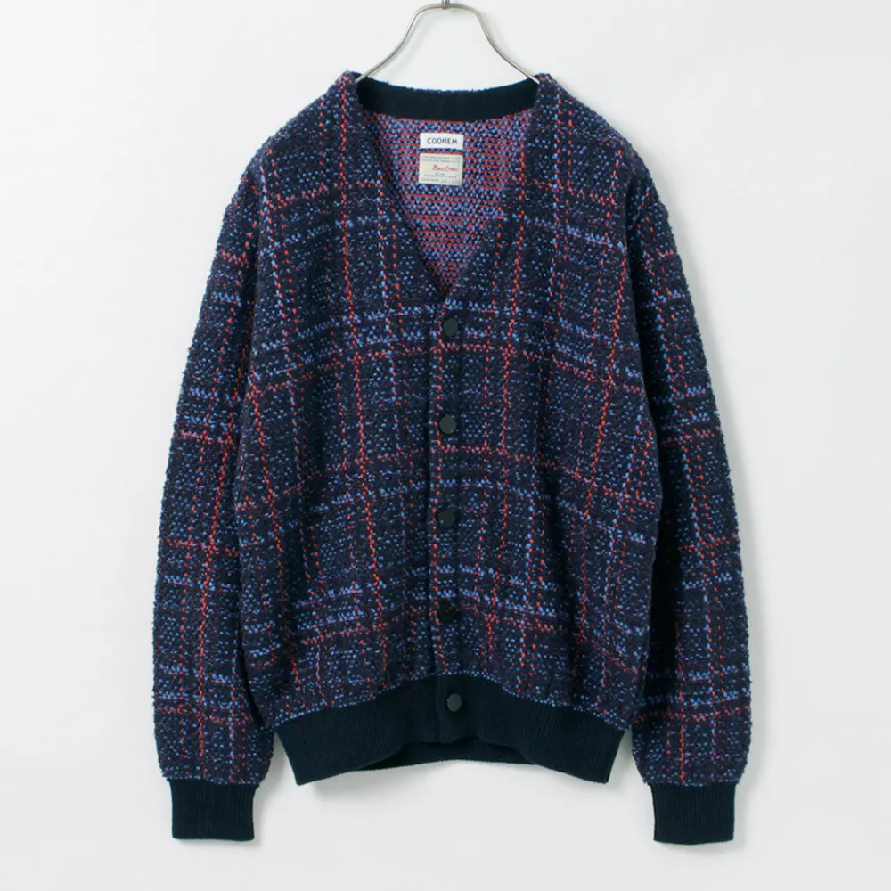 COOHEM Cardigans^/ Check Tweed Cardigan navy