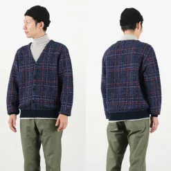 COOHEM Cardigans^/ Check Tweed Cardigan navy