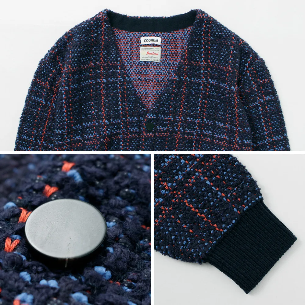 COOHEM Cardigans^/ Check Tweed Cardigan navy