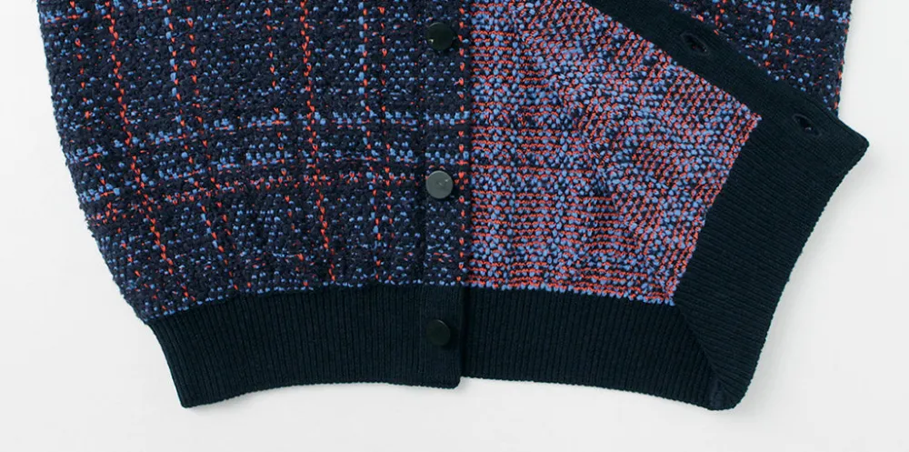 COOHEM Cardigans^/ Check Tweed Cardigan navy