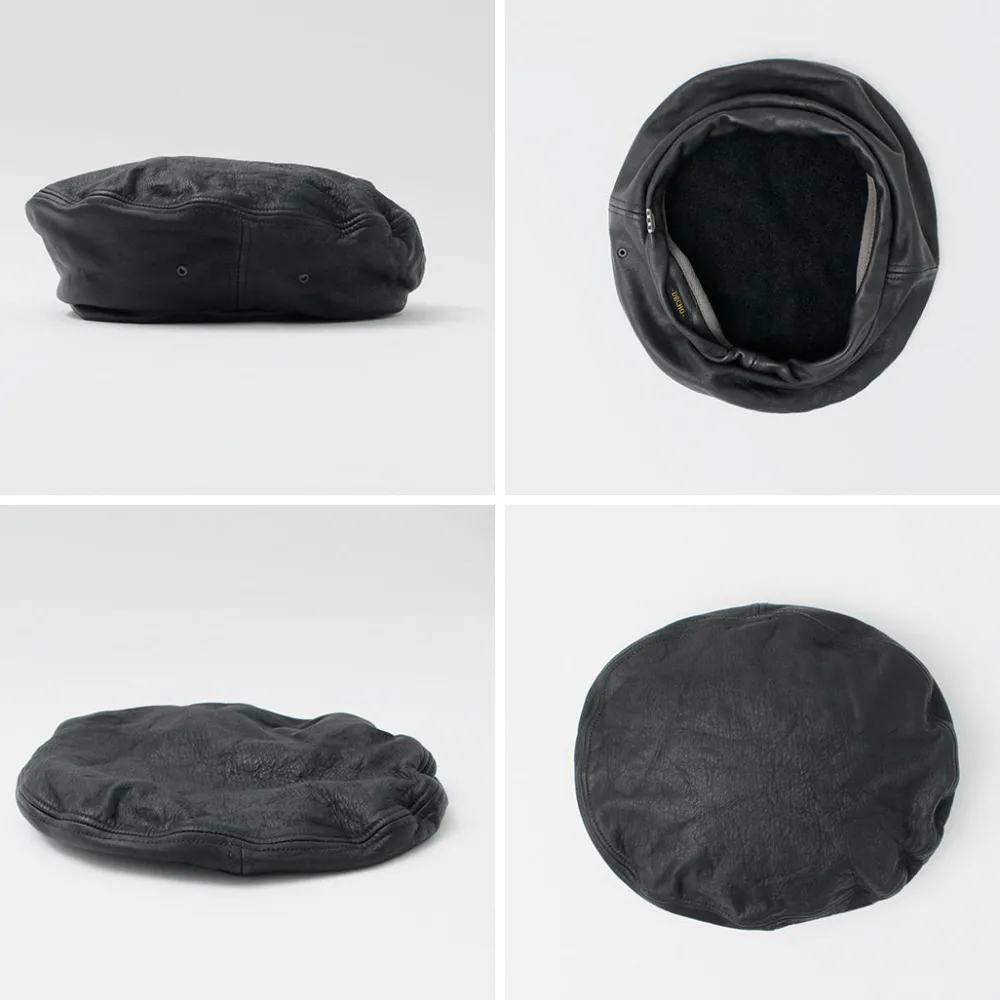 DECHO Hats^/ Leather Beret black