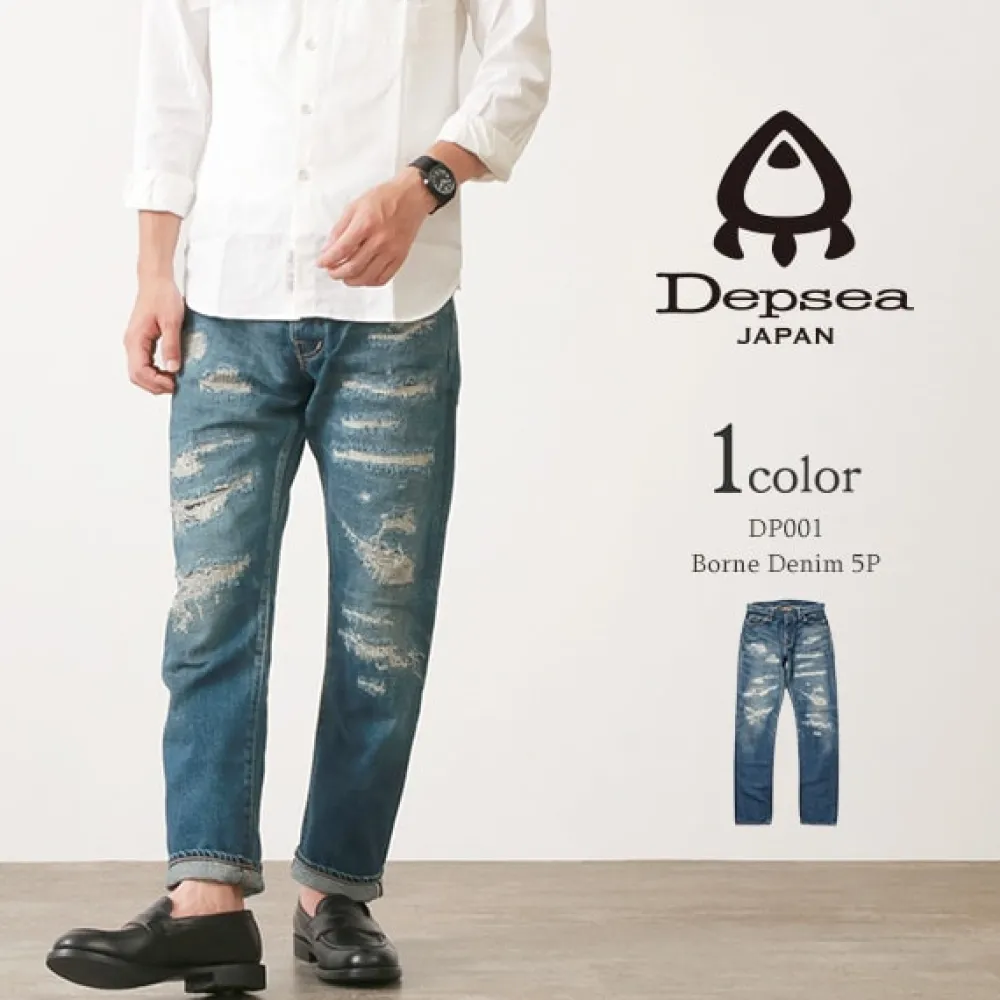 DEPSEA Jeans^/ DP001 Straight 5P Denim Pants - Vintage finish used-wash