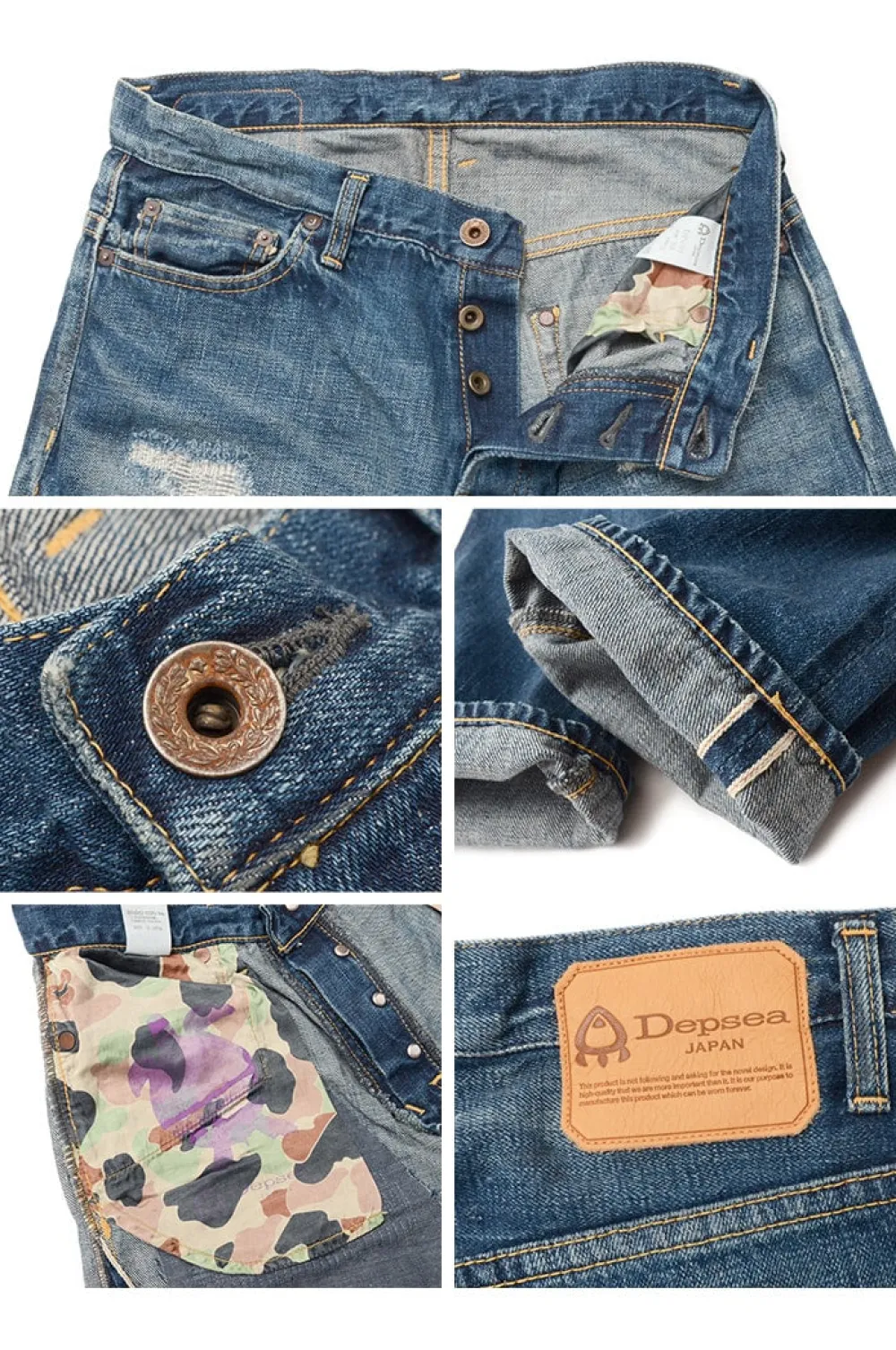 DEPSEA Jeans^/ DP001 Straight 5P Denim Pants - Vintage finish used-wash