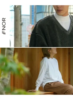 FNOR T-Shirts^/ Mock Neck Long Sleeve T-Shirt