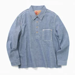 FOB FACTORY Shirts^/ F3487 Chambray pullover shirt blue