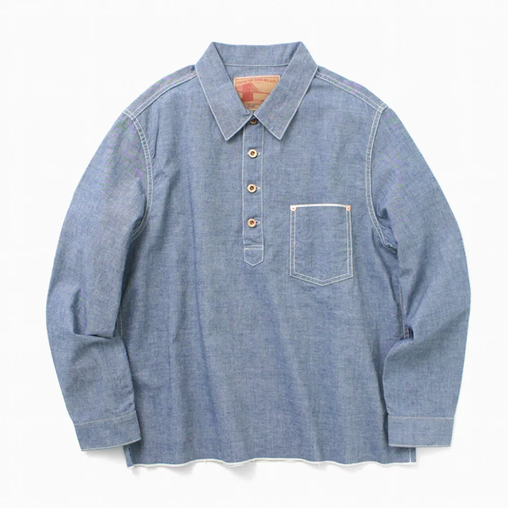 FOB FACTORY Shirts^/ F3487 Chambray pullover shirt blue
