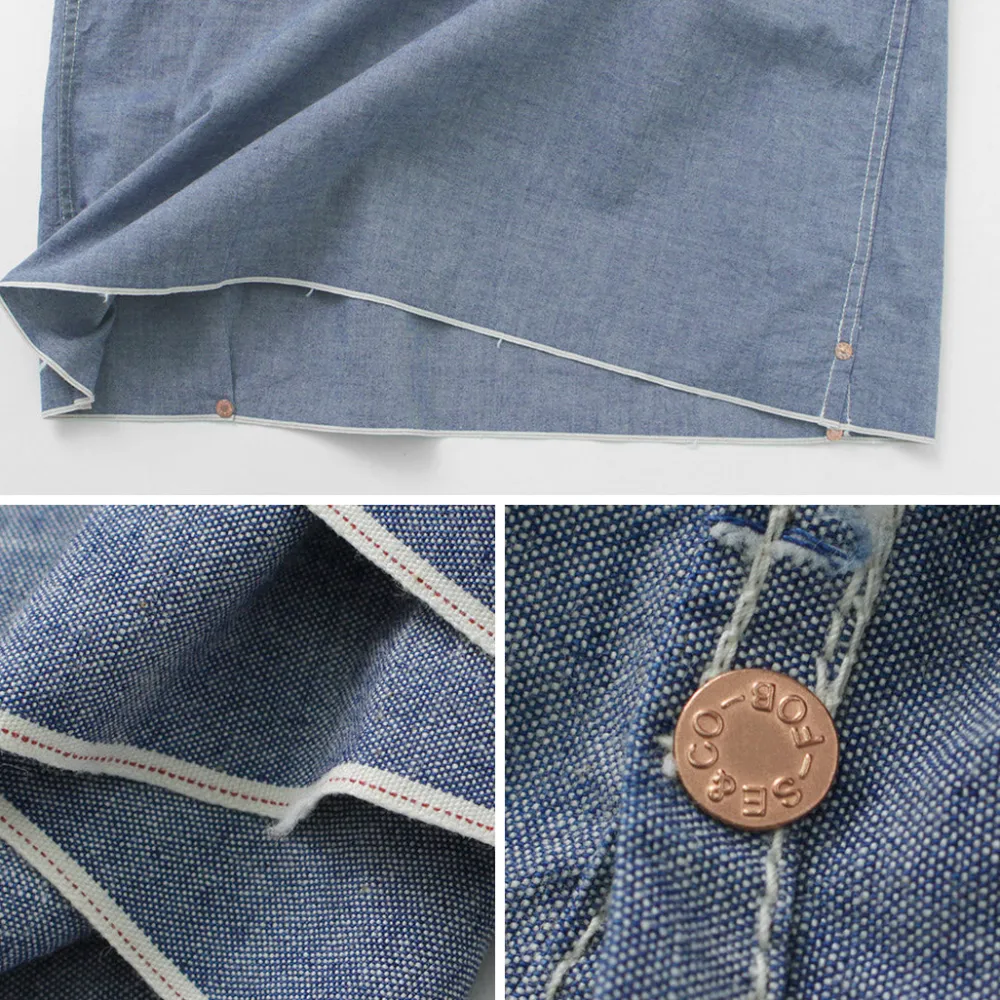FOB FACTORY Shirts^/ F3487 Chambray pullover shirt blue