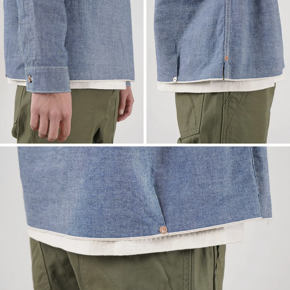 FOB FACTORY Shirts^/ F3487 Chambray pullover shirt blue
