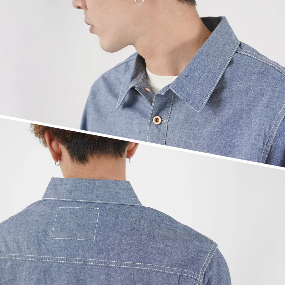 FOB FACTORY Shirts^/ F3487 Chambray pullover shirt blue