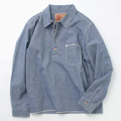 FOB FACTORY Shirts^/ F3487 Chambray pullover shirt blue