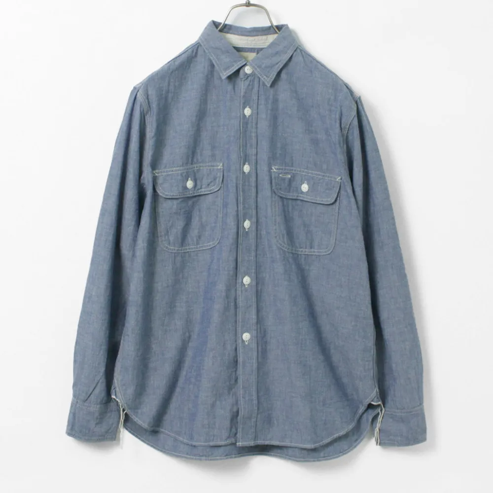 FOB FACTORY Shirts^/ F3494 Chambray work shirt blue