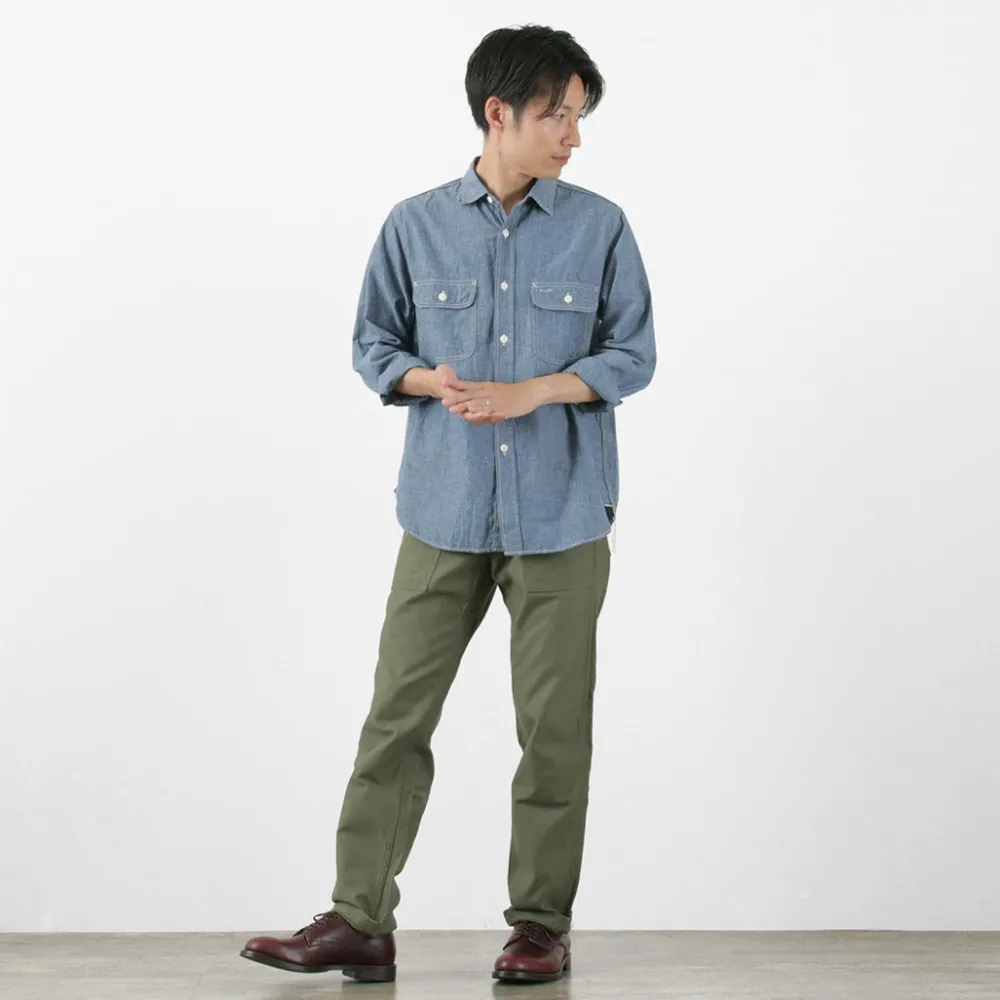 FOB FACTORY Shirts^/ F3494 Chambray work shirt blue