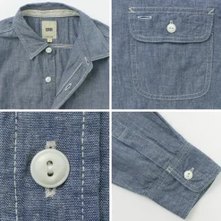 FOB FACTORY Shirts^/ F3494 Chambray work shirt blue