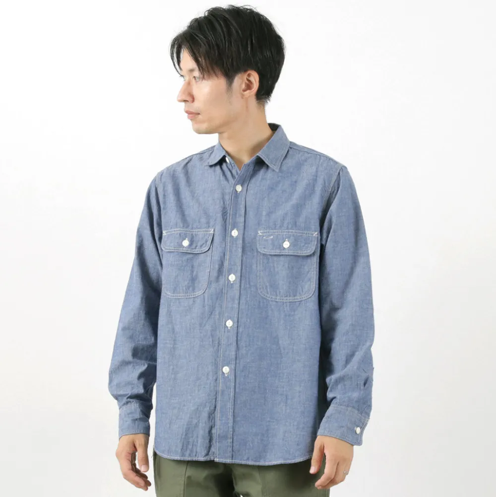 FOB FACTORY Shirts^/ F3494 Chambray work shirt blue