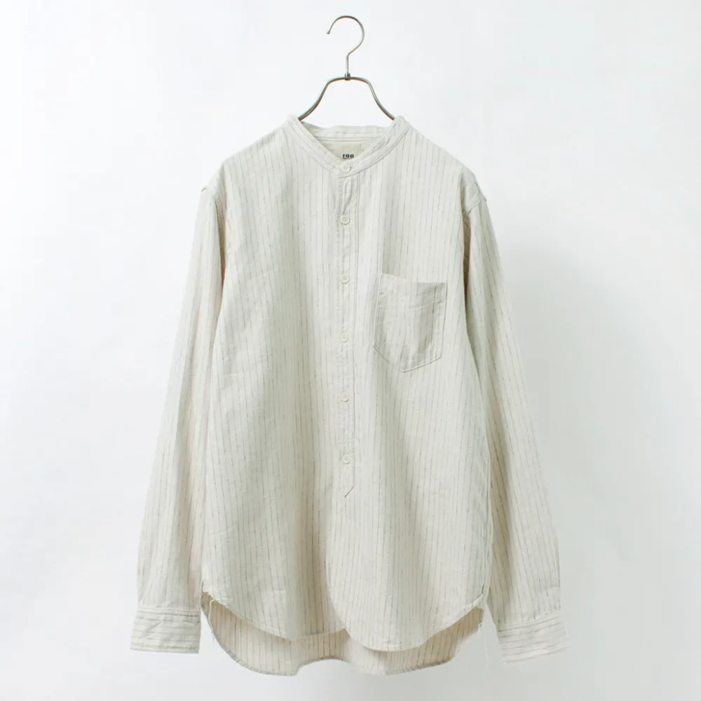 FOB FACTORY Shirts^/ F3485 C/W STRIPE BANDCOLLAR Shirt