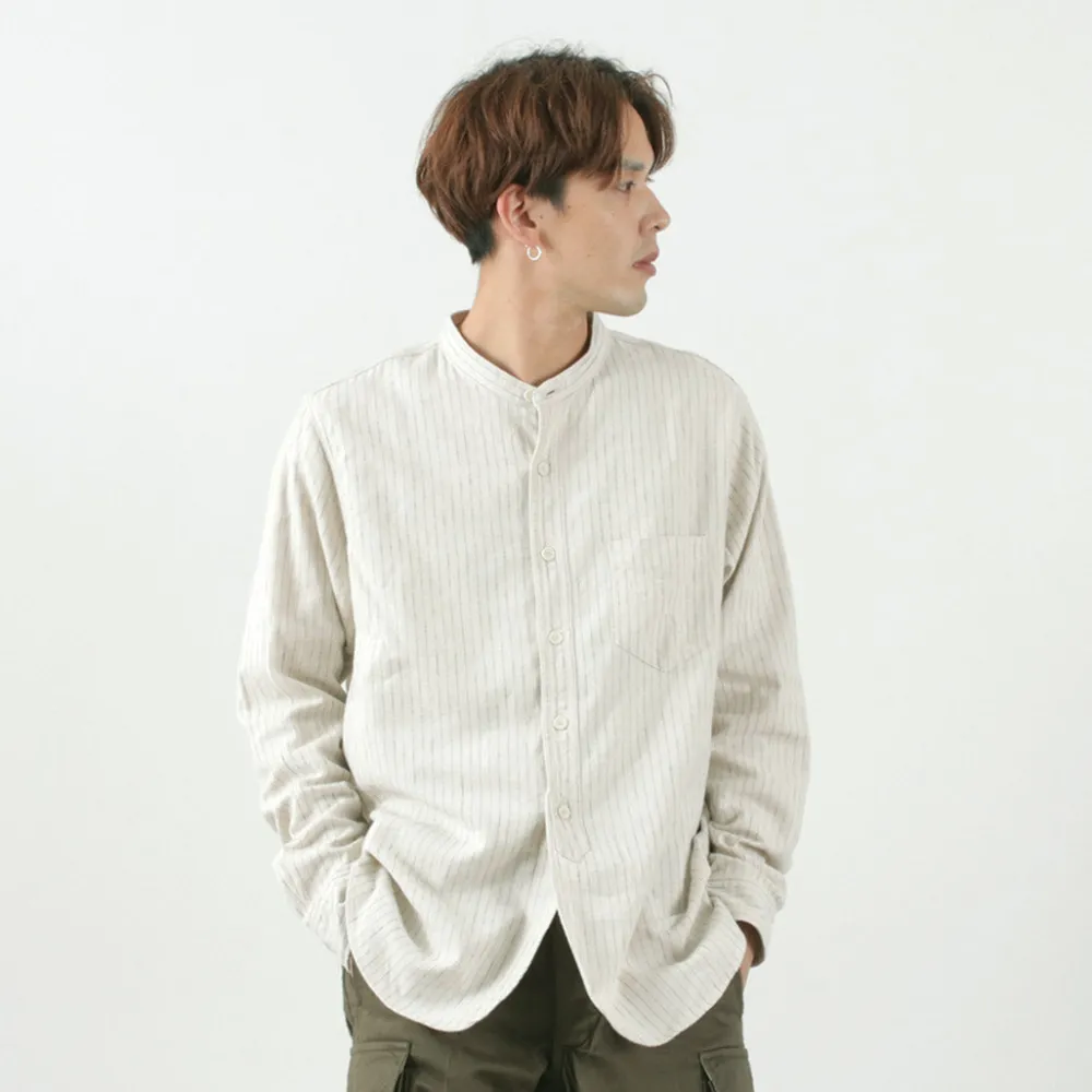 FOB FACTORY Shirts^/ F3485 C/W STRIPE BANDCOLLAR Shirt