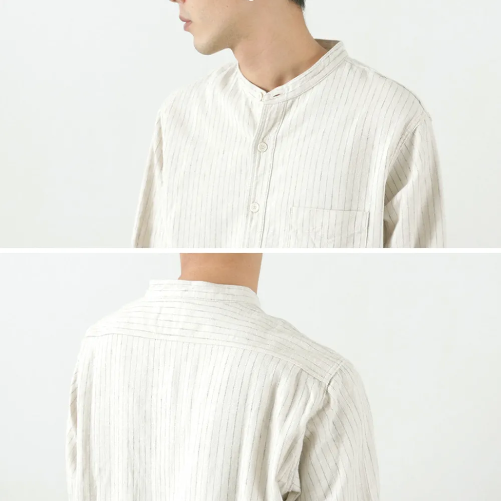 FOB FACTORY Shirts^/ F3485 C/W STRIPE BANDCOLLAR Shirt