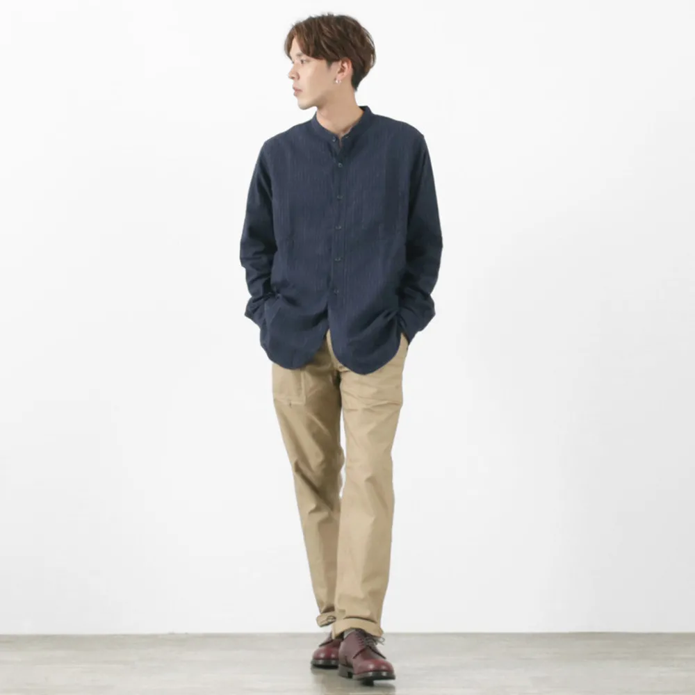 FOB FACTORY Shirts^/ F3485 C/W STRIPE BANDCOLLAR Shirt