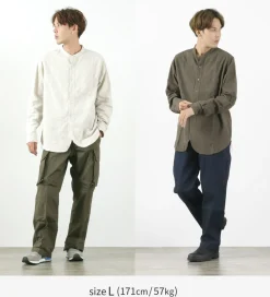 FOB FACTORY Shirts^/ F3485 C/W STRIPE BANDCOLLAR Shirt