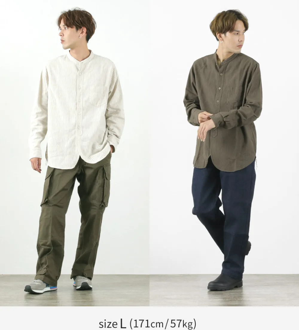 FOB FACTORY Shirts^/ F3485 C/W STRIPE BANDCOLLAR Shirt