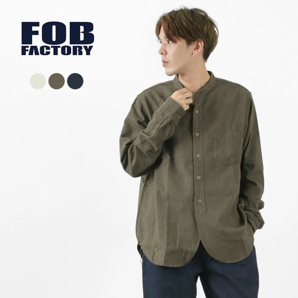 FOB FACTORY Shirts^/ F3485 C/W STRIPE BANDCOLLAR Shirt
