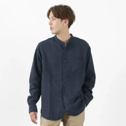 FOB FACTORY Shirts^/ F3485 C/W STRIPE BANDCOLLAR Shirt