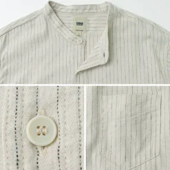 FOB FACTORY Shirts^/ F3485 C/W STRIPE BANDCOLLAR Shirt
