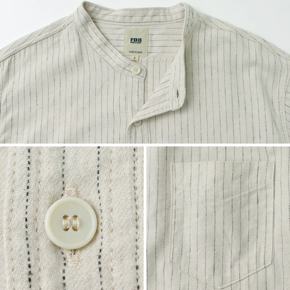 FOB FACTORY Shirts^/ F3485 C/W STRIPE BANDCOLLAR Shirt
