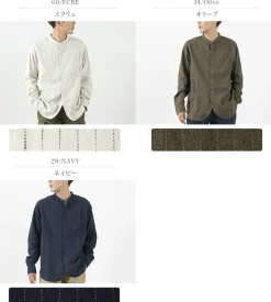 FOB FACTORY Shirts^/ F3485 C/W STRIPE BANDCOLLAR Shirt