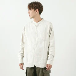 FOB FACTORY Shirts^/ F3485 C/W STRIPE BANDCOLLAR Shirt