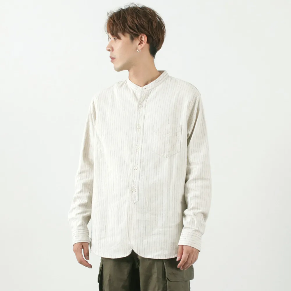 FOB FACTORY Shirts^/ F3485 C/W STRIPE BANDCOLLAR Shirt