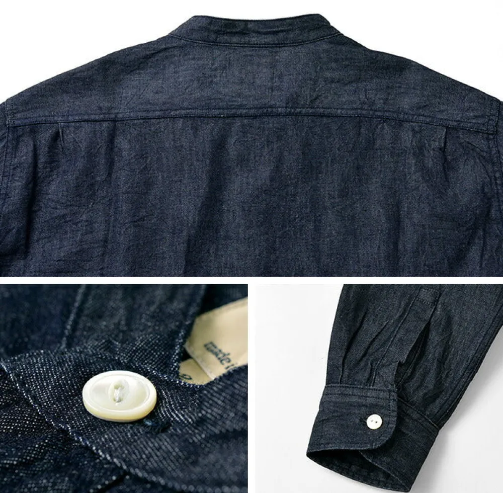 FOB FACTORY Shirts^/ F3470 denim band collar shirt