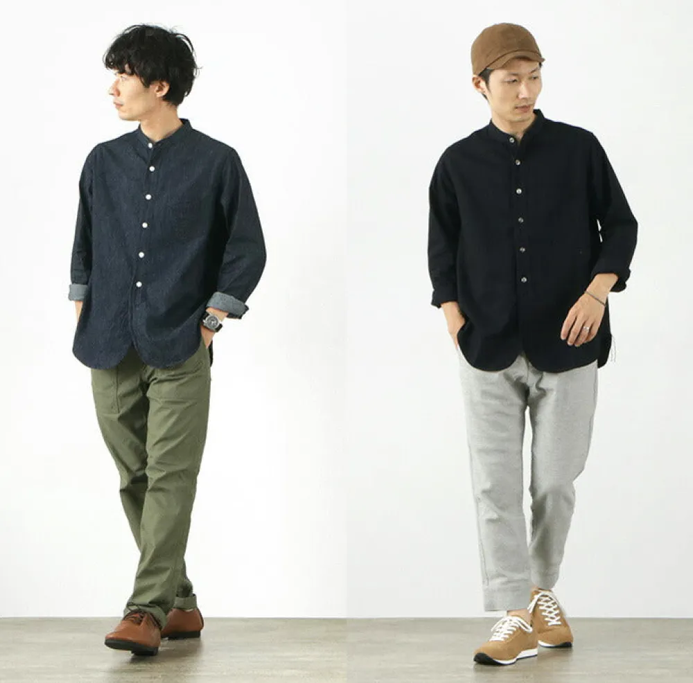 FOB FACTORY Shirts^/ F3470 denim band collar shirt