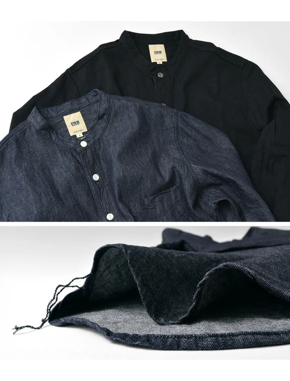 FOB FACTORY Shirts^/ F3470 denim band collar shirt
