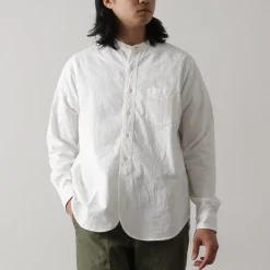 FOB FACTORY Shirts^/ F3429 Long sleeve Ox band collar shirt white
