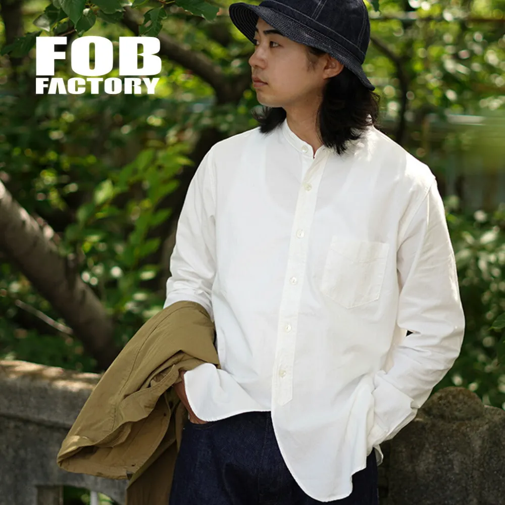 FOB FACTORY Shirts^/ F3429 Long sleeve Ox band collar shirt white