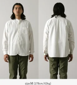 FOB FACTORY Shirts^/ F3429 Long sleeve Ox band collar shirt white