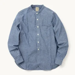 FOB FACTORY Shirts^/ F3428 Selvage chambray band collar shirt/long sleeves blue
