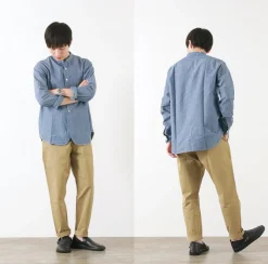 FOB FACTORY Shirts^/ F3428 Selvage chambray band collar shirt/long sleeves blue