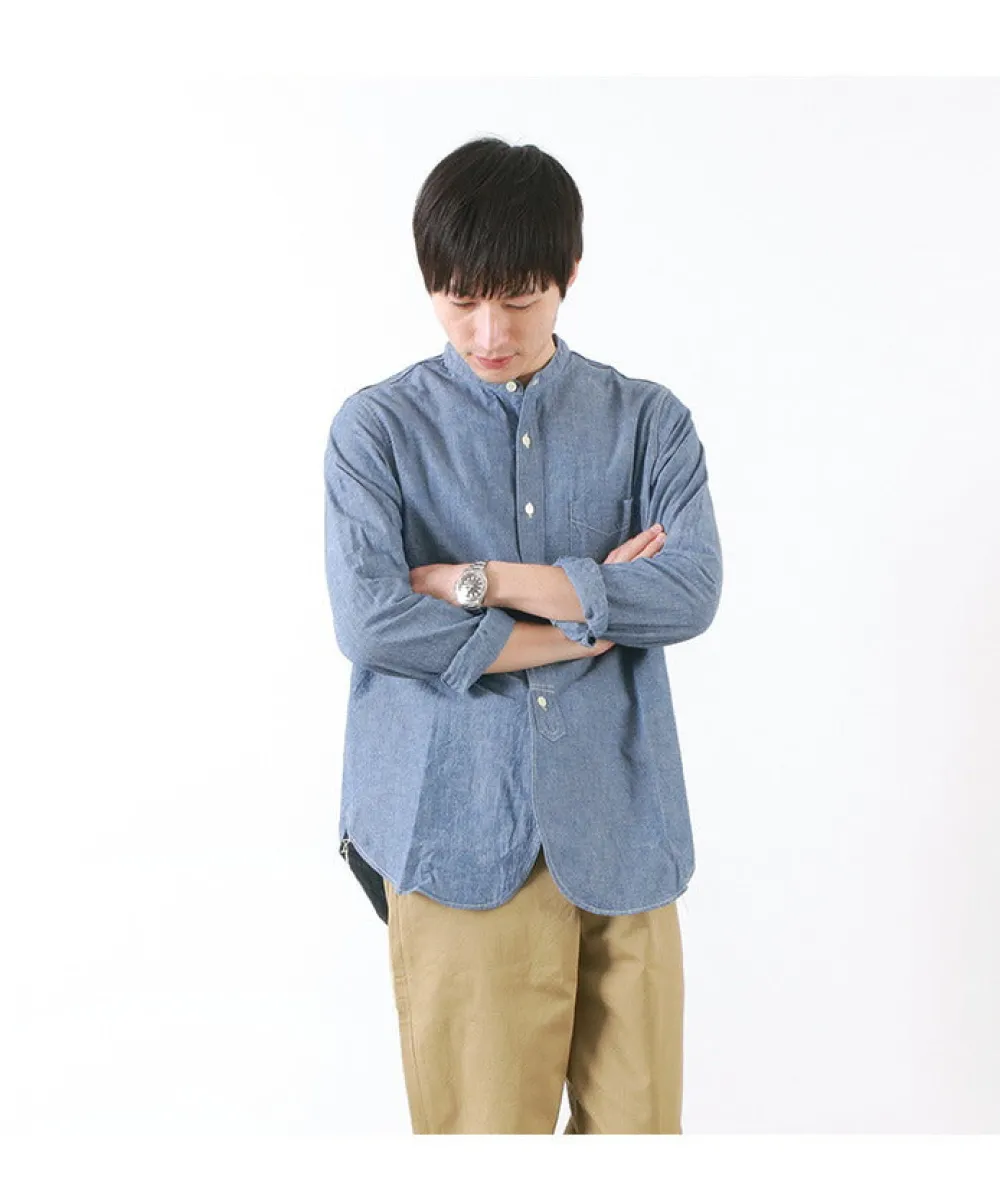 FOB FACTORY Shirts^/ F3428 Selvage chambray band collar shirt/long sleeves blue