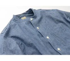 FOB FACTORY Shirts^/ F3428 Selvage chambray band collar shirt/long sleeves blue