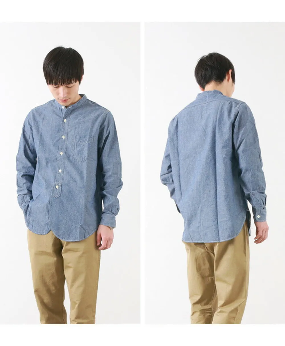 FOB FACTORY Shirts^/ F3428 Selvage chambray band collar shirt/long sleeves blue