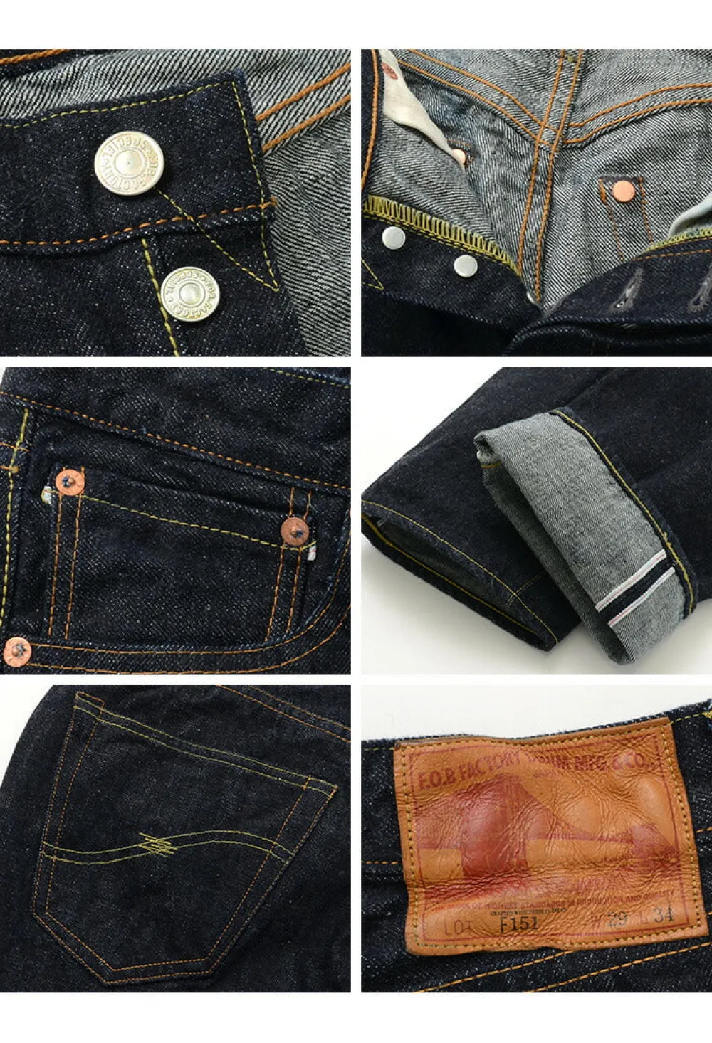 FOB FACTORY Jeans^/ F151 Selvedge XX Denim Trousers one-wash